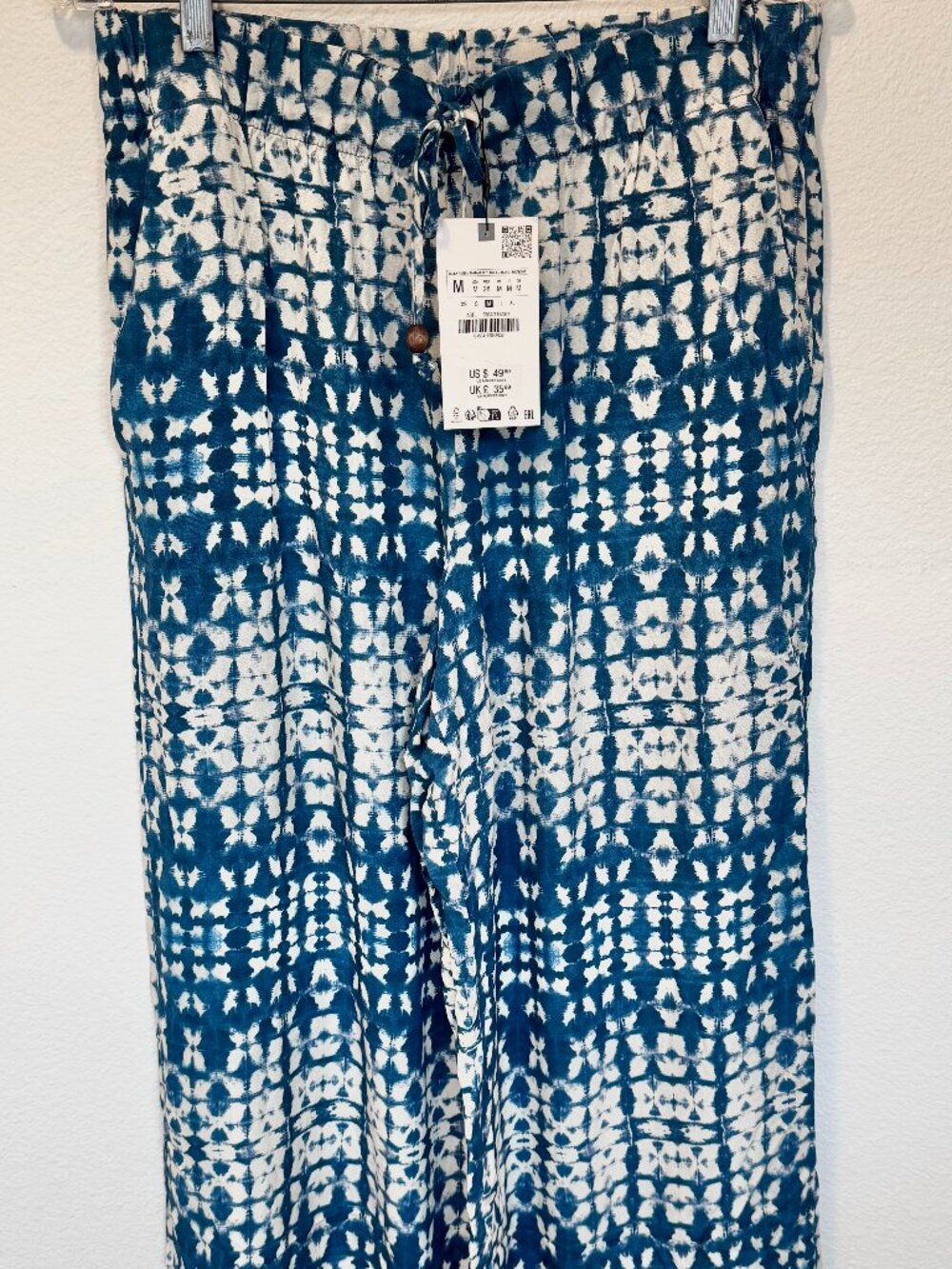 NWT Zara Blue and White Wide Leg Beach Pant- Size M